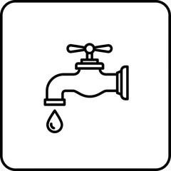 Water Tap Icon | Dripping Faucet Symbol | Plumbing Line Vector Design