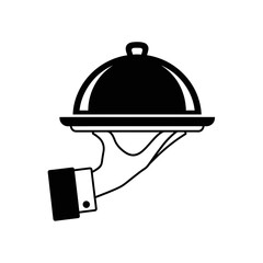 Waiter Hand Serving Tray Icon | Restaurant Service Symbol | Food Catering Vector