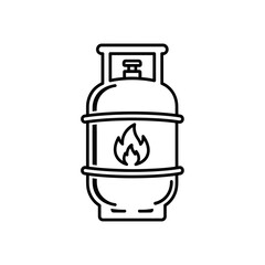 Gas Cylinder Outline Icon – Propane Tank Flame Symbol for Energy, Fuel, and Heating Design