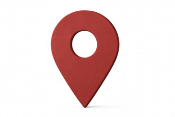 Red map pin icon signifying exact location, navigation, and destination tracking. Transparent background