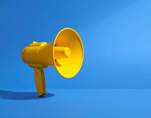 Bright yellow megaphone with sound waves on blue background creates a vibrant visual for announcements and events