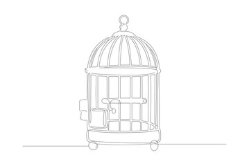 Simple Line Drawing Birdcage with Birds Illustration Symbol for Decoration