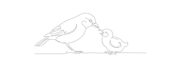 Minimalist Dotted Bird Silhouette with Chick Line Art Illustration