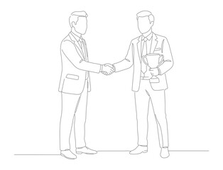 Simple Outline Two Businessman Handshake Agreement Success Minimalist Line Art
