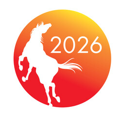 Obraz premium 2026年、新年のイメージビジュアル、跳ねる馬のシルエット、年賀素材