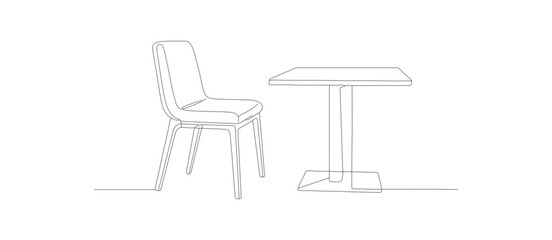 Minimalist Outline Chair and Table Illustration, Modern Furniture Interior Design