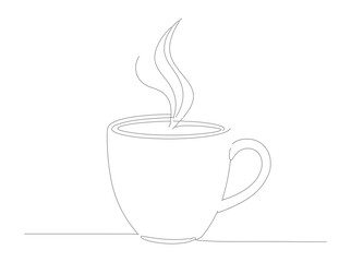 Minimalist Line Art Drawing Hot Coffee Mug with Steam Beverage