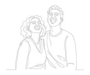 Lineart Smiling Couple Standing Together Romantic Concept Relationship Illustration