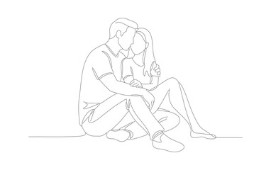 Simple Outline Continuous Line Drawing Couple Sitting Together Silhouette Graphic