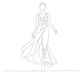 Minimalist Outline Standing Woman in Elegant Dress Fashion Illustration