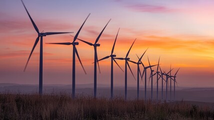 Fototapeta premium Wind Turbines: Clean Energy Sunset