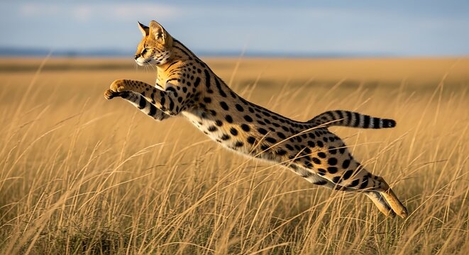 Servals Leaping Prowess - A Wild Cat in Motion.