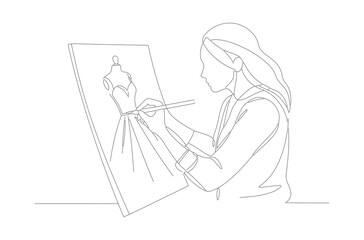 Simple Line Drawing Fashion Designer Sketching Dress Design Illustration