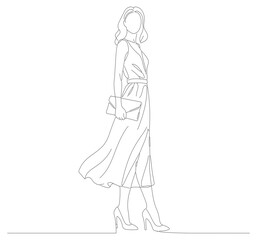 Minimalist Line Art Fashionable Woman in Long Coat Illustration