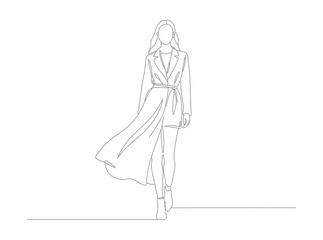 Minimalist One Line Drawing Fashionable Woman Walking Away from Camera