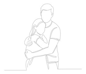 Simple Outline Continuous Line Drawing of Father Holding Sleeping Baby Artwork
