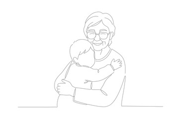 Dotted Line Drawing of Mother Holding Her Newborn Baby Illustration