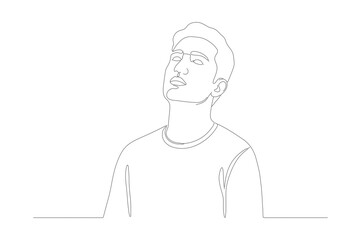Simple Line Drawing Young Man Looking Upwards Illustration Image
