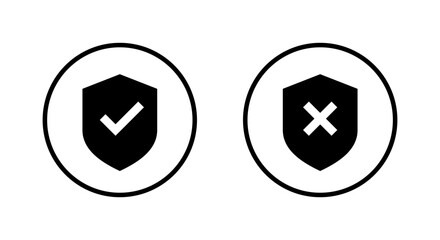 Shield protection with tick and cross icon. Security approve and reject symbol in circular outline