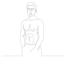 Simple One Line Drawing Nude Male Torso Body Figure Illustration