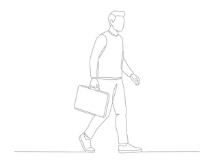 Minimalist Outline Walking Businessman with Briefcase Illustration in Line Art Style