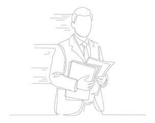 Minimalist Outline Illustration Businessman Holding Documents Standing Office Character