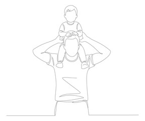 Minimalist Line Drawing Father Holding Child on Shoulders Illustration Graphic
