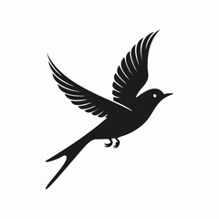 Obraz premium Black Silhouette of Flying Songbird with Fully Spread Wings