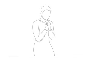 Minimalist Single Line Drawing Woman Praying Gesture of Hope Art