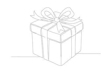Simple Line Drawing Gift Box With Ribbon Celebration Present Icon