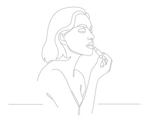 Simple Line Art Woman Smoking Cigarette Minimalist Portrait Illustration