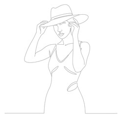 Minimalist Line Art Elegant Woman in Hat Fashion Illustration