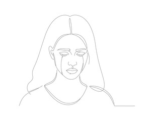 Minimalist Outline Drawing of Woman Portrait with Long Hair Line Art