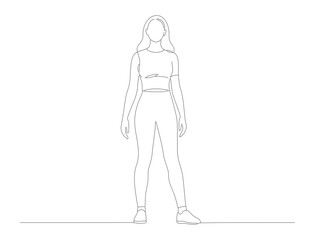 Simple Minimalist Outline Full Body Woman Standing Fashion Figure Illustration