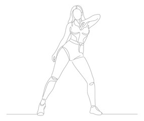 Simple Outline Drawing Female Dancer Active Pose Line Art Illustration
