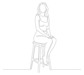 Minimalist Line Art Woman Sitting On Stool Female Model Illustration
