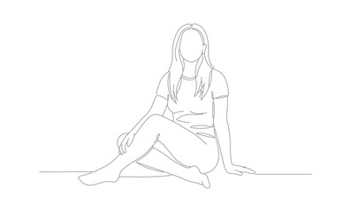 Minimalist Outline Drawing of a Seated Woman Relaxing on the Floor Illustration