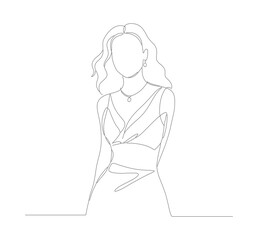 Minimalist Line Drawing Portrait of a Young Woman with Long Hair