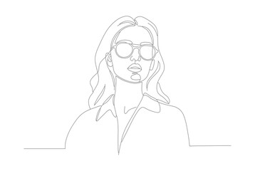 Minimalist Outline Line Art Woman with Sunglasses Fashion Portrait Illustration