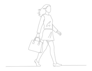 Simple Line Art Woman Walking with Handbag Fashion Illustration