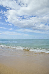 Tranquil Seashore with Blue Sky and Gentle Waves