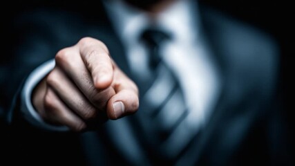 A Powerful Gesture: Capturing the Intensity of Accountability and Authority Through a Pointing Finger in a Dark, Professional Setting