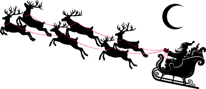 Flying santa claus with sleight and reindeers