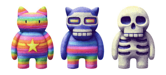 Obraz premium Colorful Cartoon Characters in Rainbow Pattern on Transparent Background