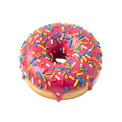 Pink Frosted Donut with Colorful Sprinkles on Black Background doughnut frosting
