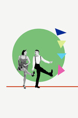 Vertical 3d photo collage of happy girl guy couple dance weekend party celebration event discotheque chill occasion relax