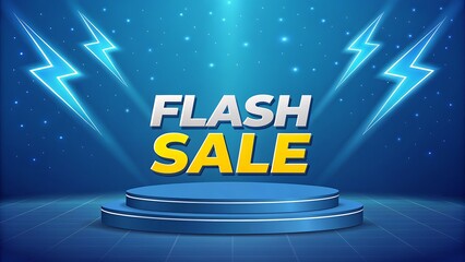 Dynamic flash sale announcement with lightning bolts and podium
