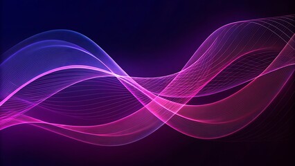 Abstract flowing wave of pink and purple light particles on dark background