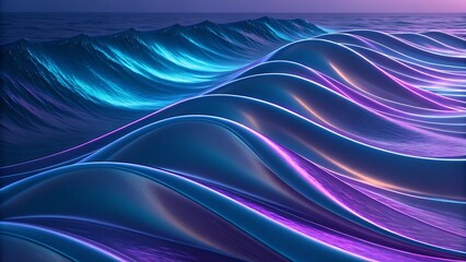Abstract neon waves flowing through a dreamlike ocean landscape