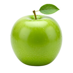 Shiny Green Apple with Stem and Leaf on Black Background fruit food
